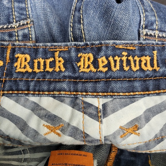 Rock Revival Roger Boot Cut Jeans Mens Size 34 Fits 36x31 Distressed Denim Read* - Picture 9 of 13